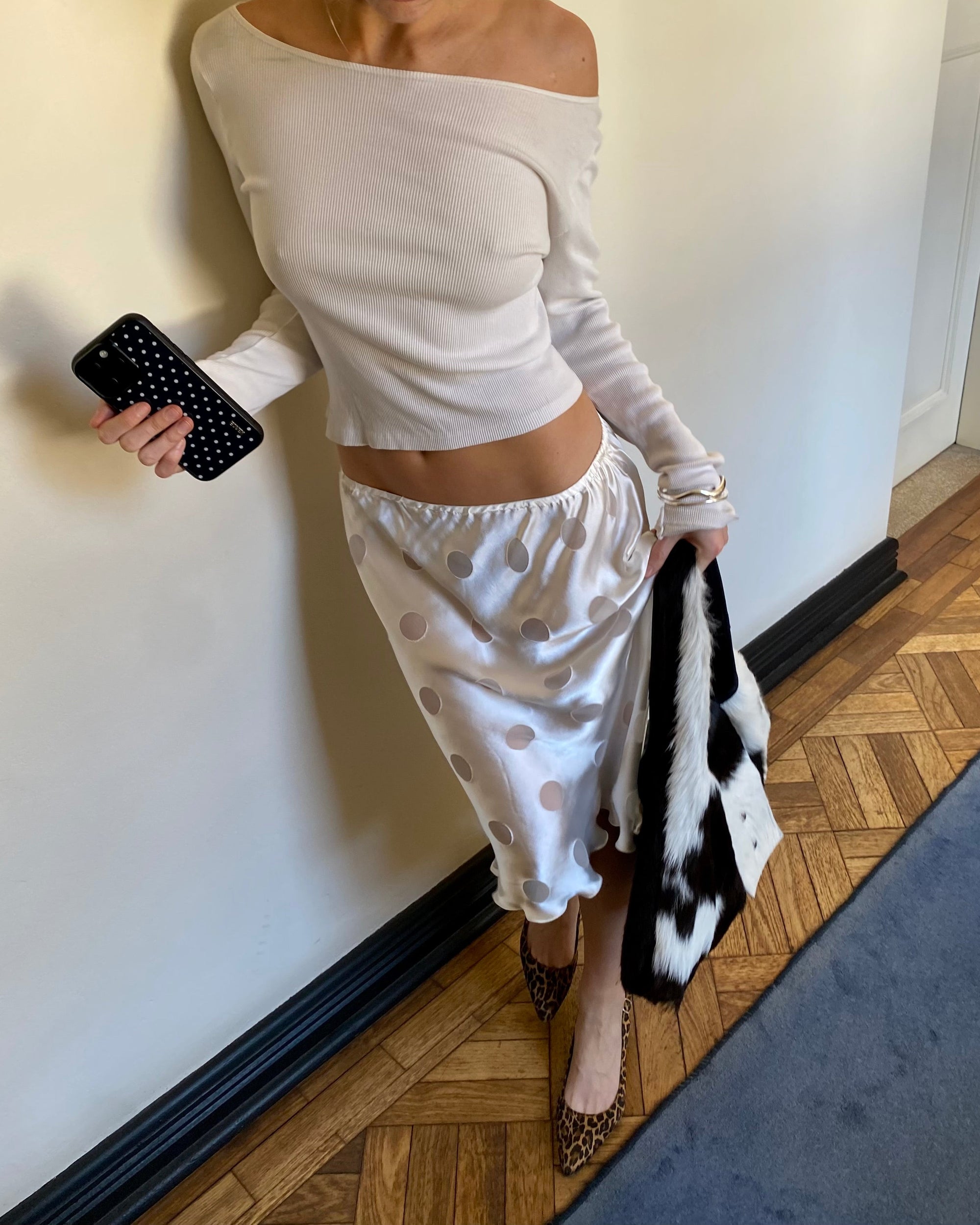 Silk Polka Midi Skirt - PREORDER