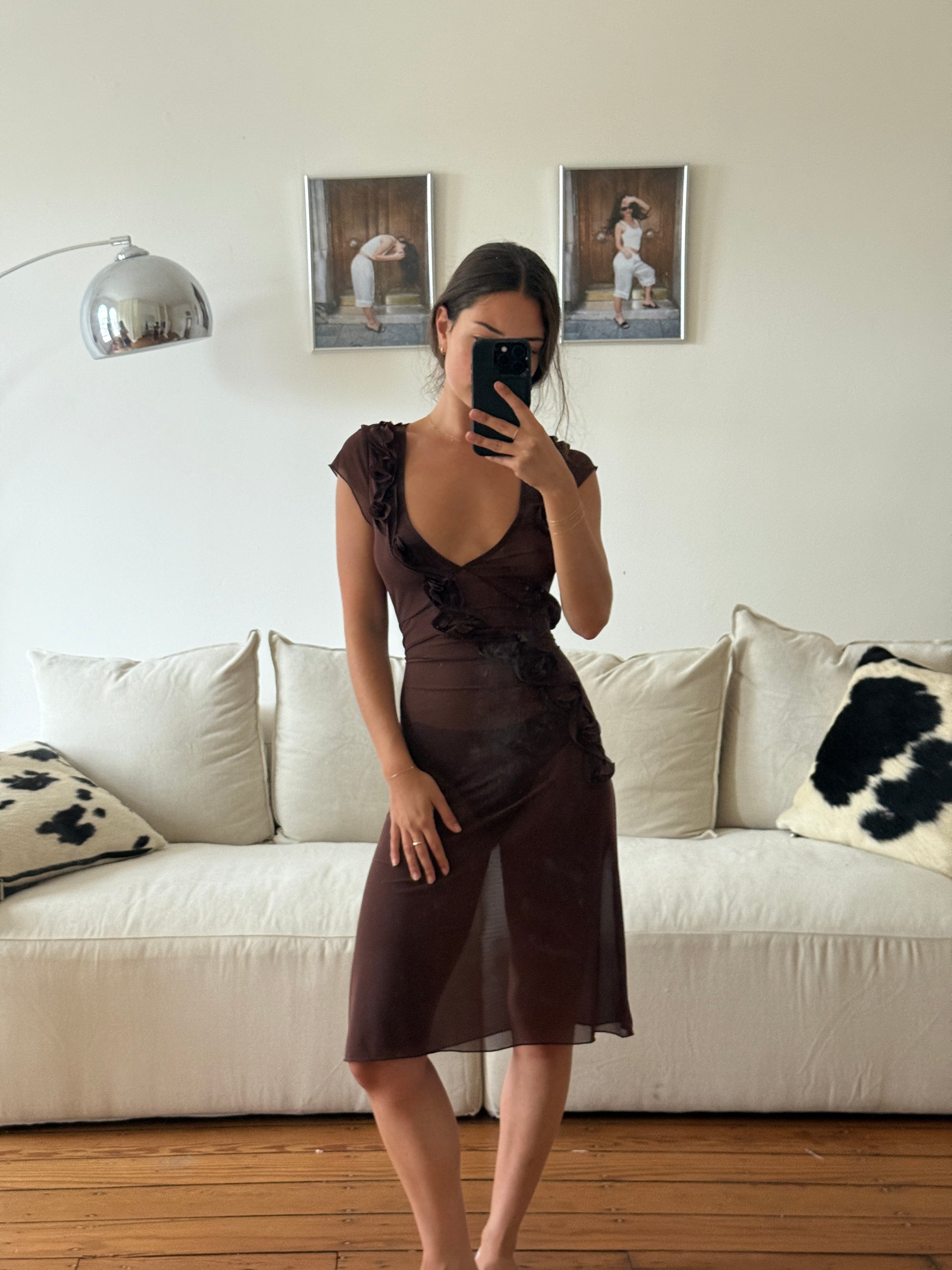 Rosette Midi Dress - Chocolate PREORDER