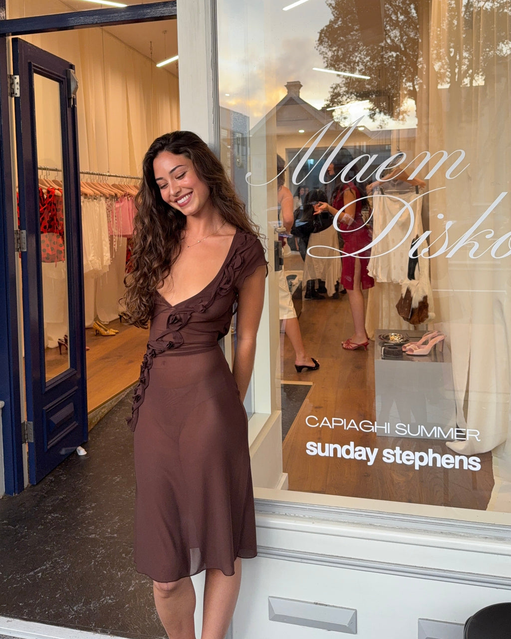 Rosette Midi Dress - Chocolate PREORDER
