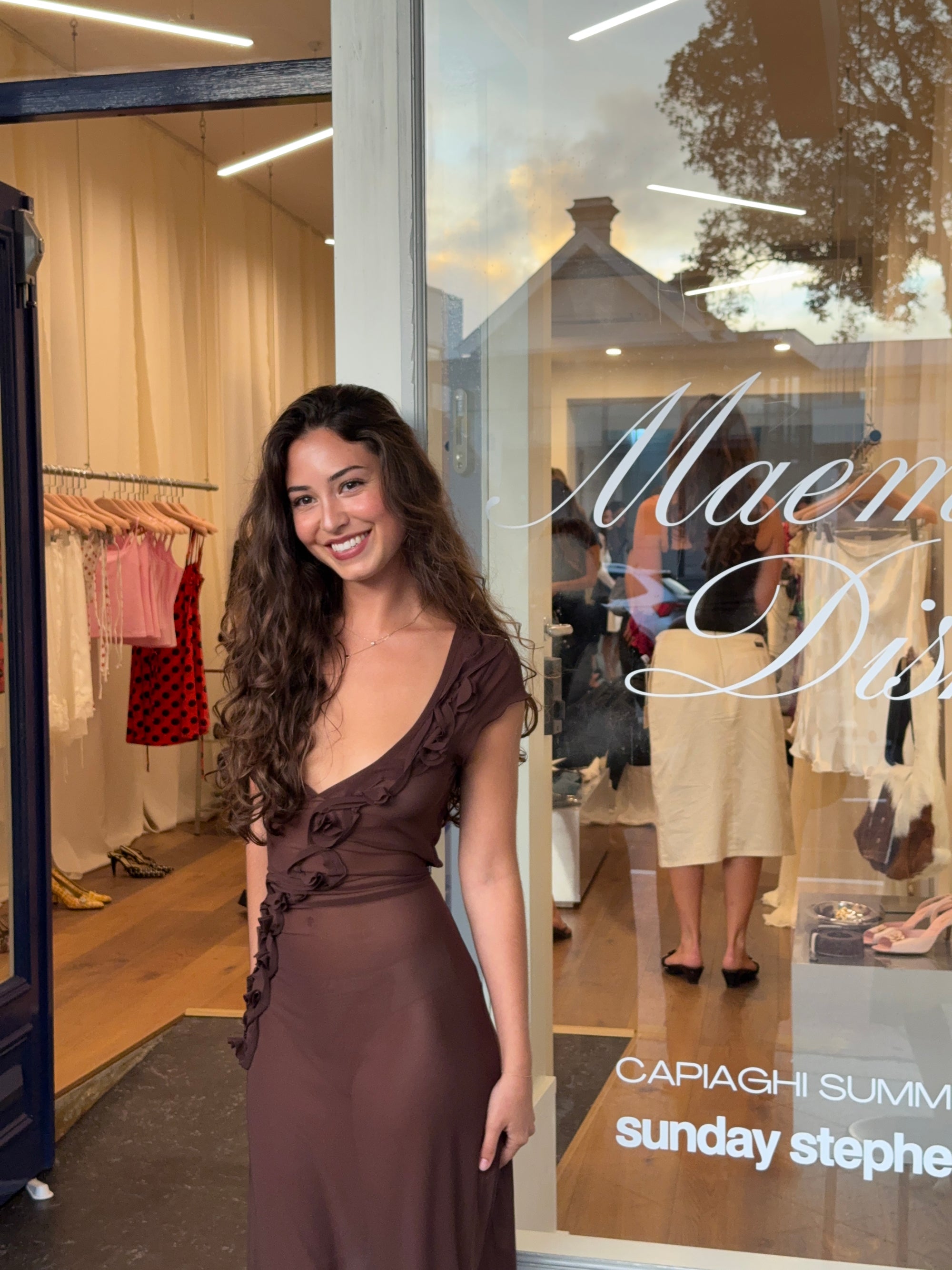 Rosette Midi Dress - Chocolate PREORDER