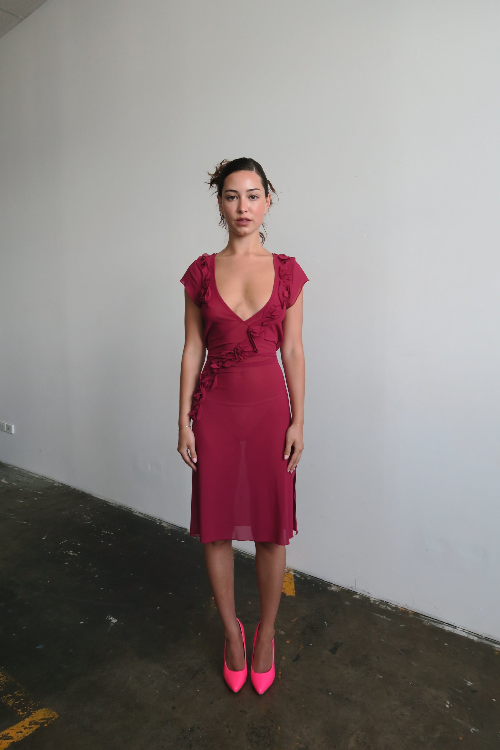 Rosette Midi Dress - Wine PREORDER