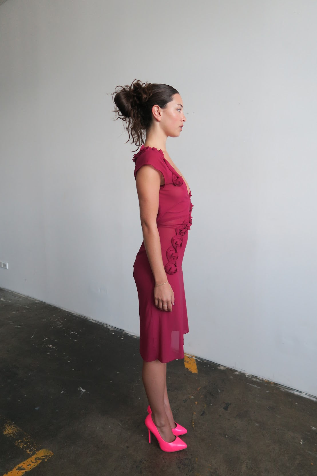 Rosette Midi Dress - Wine PREORDER