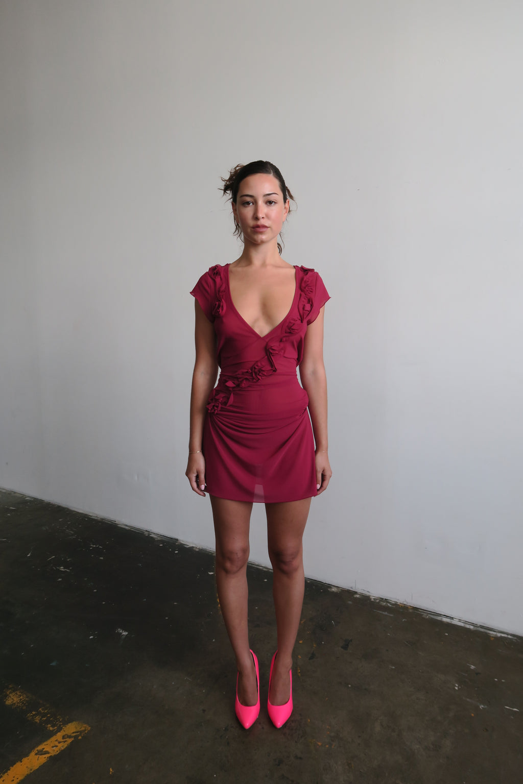 Rosette Midi Dress - Wine PREORDER