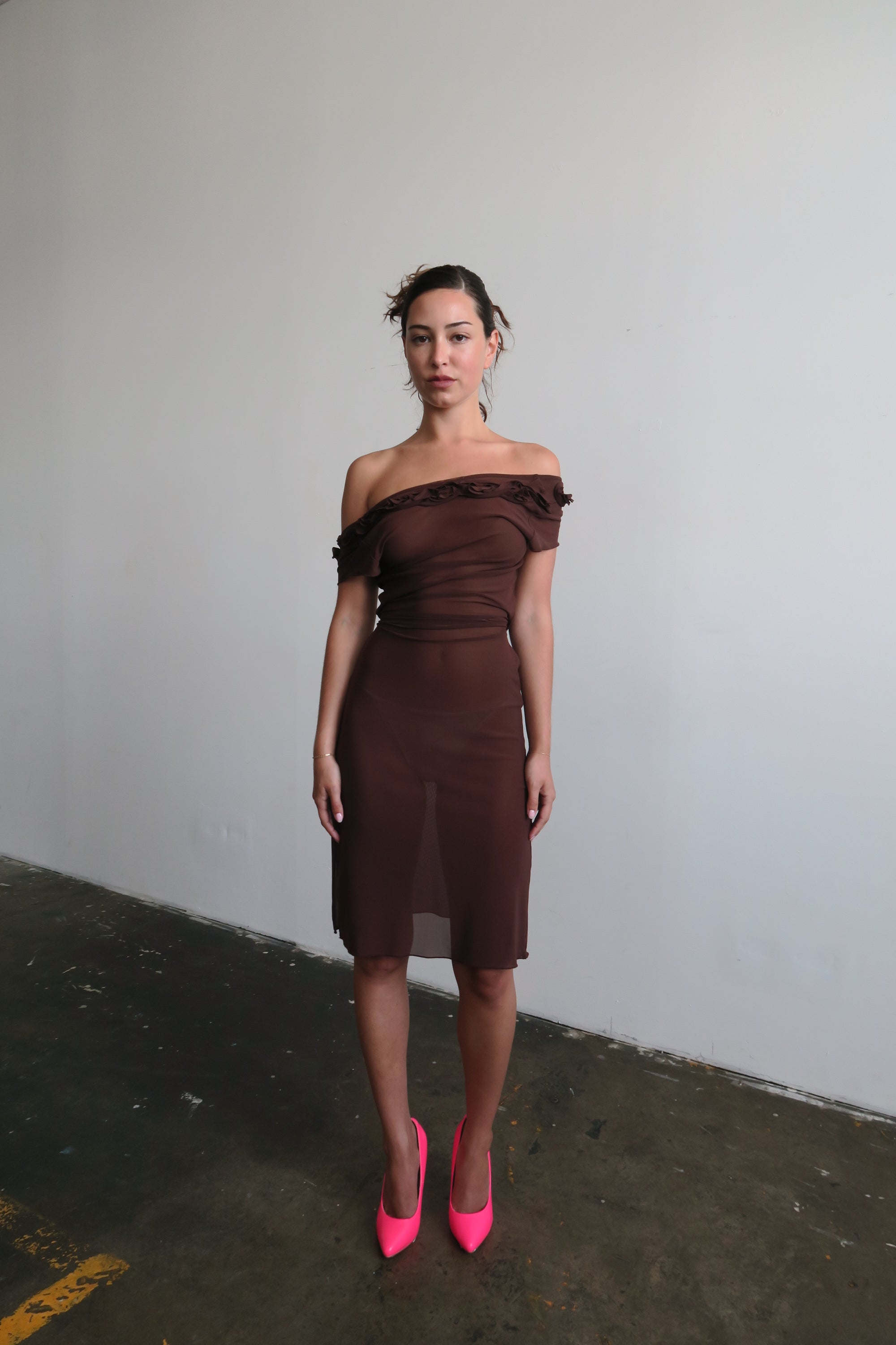 Rosette Midi Dress - Chocolate PREORDER