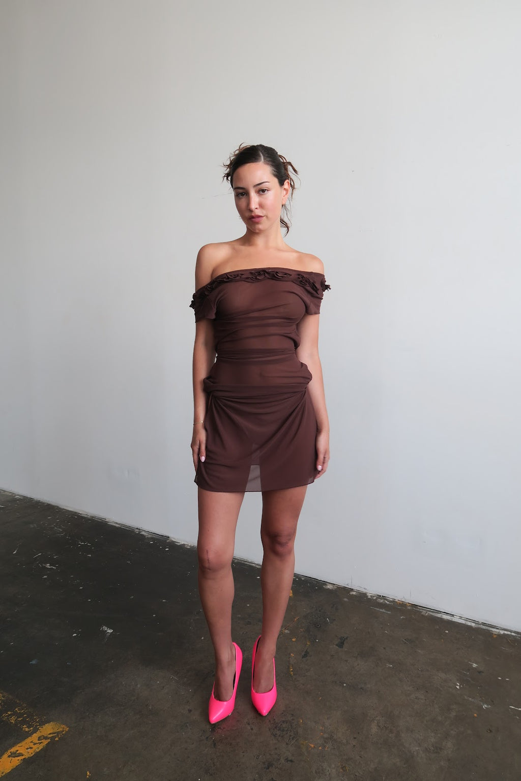 Rosette Midi Dress - Chocolate