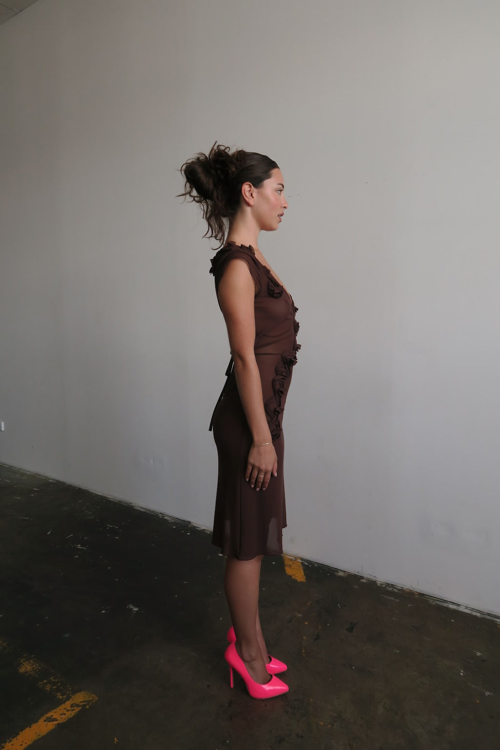 Rosette Midi Dress - Chocolate