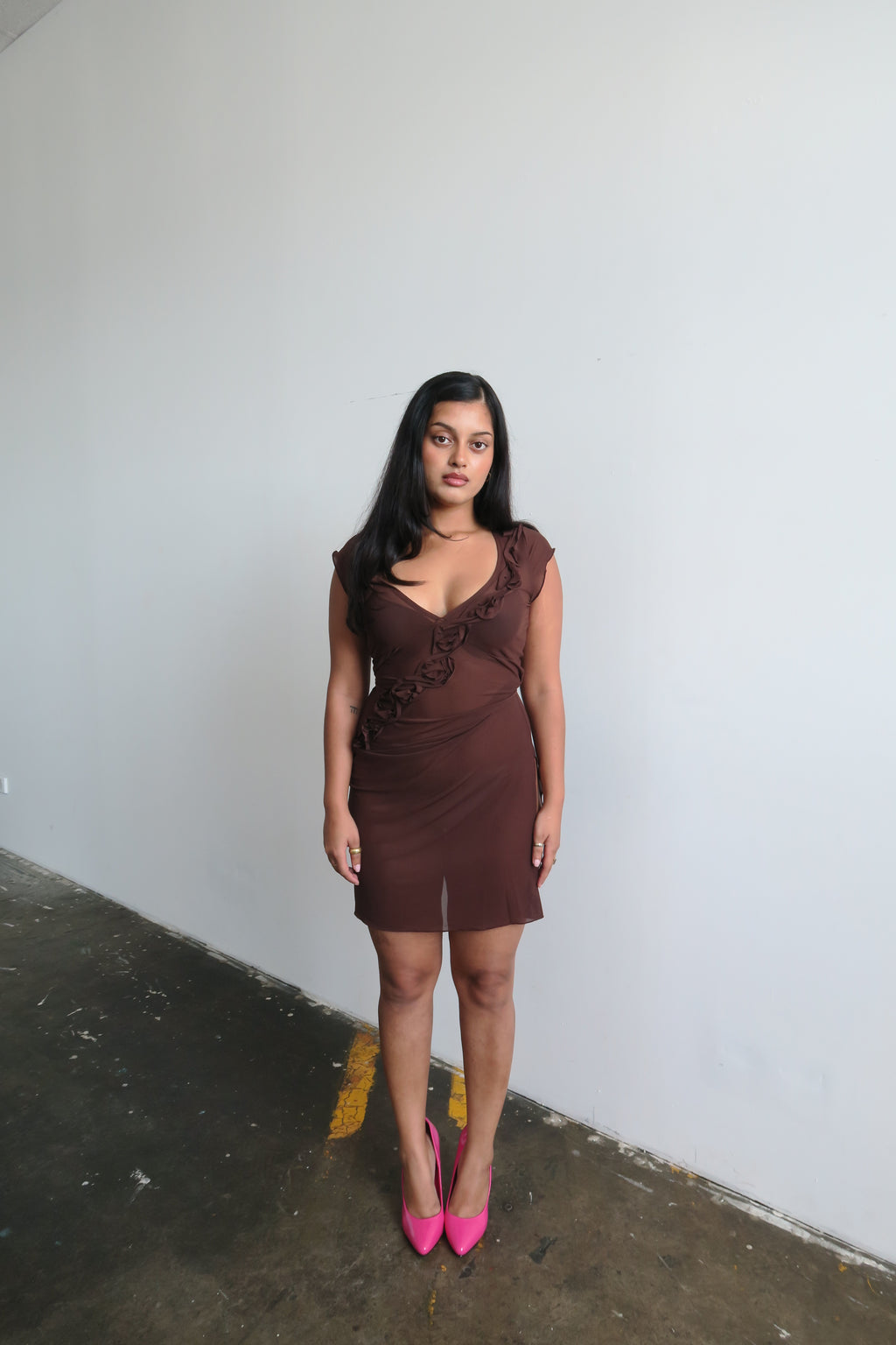 Rosette Midi Dress - Chocolate