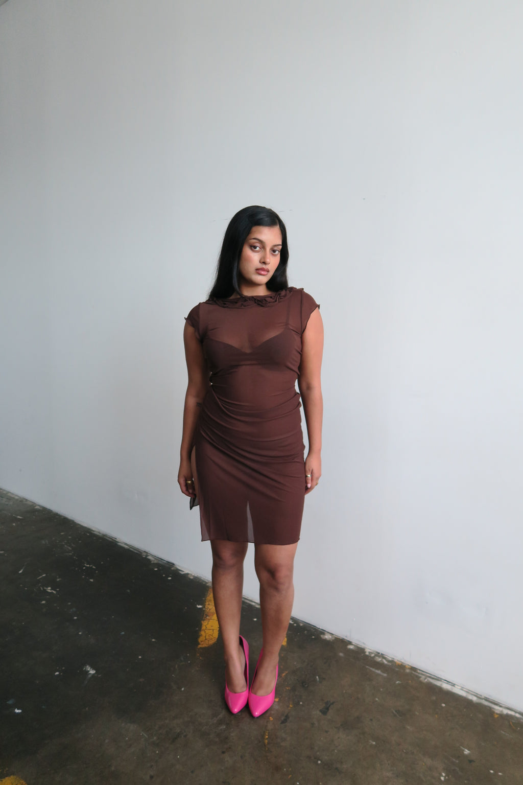 Rosette Midi Dress - Chocolate