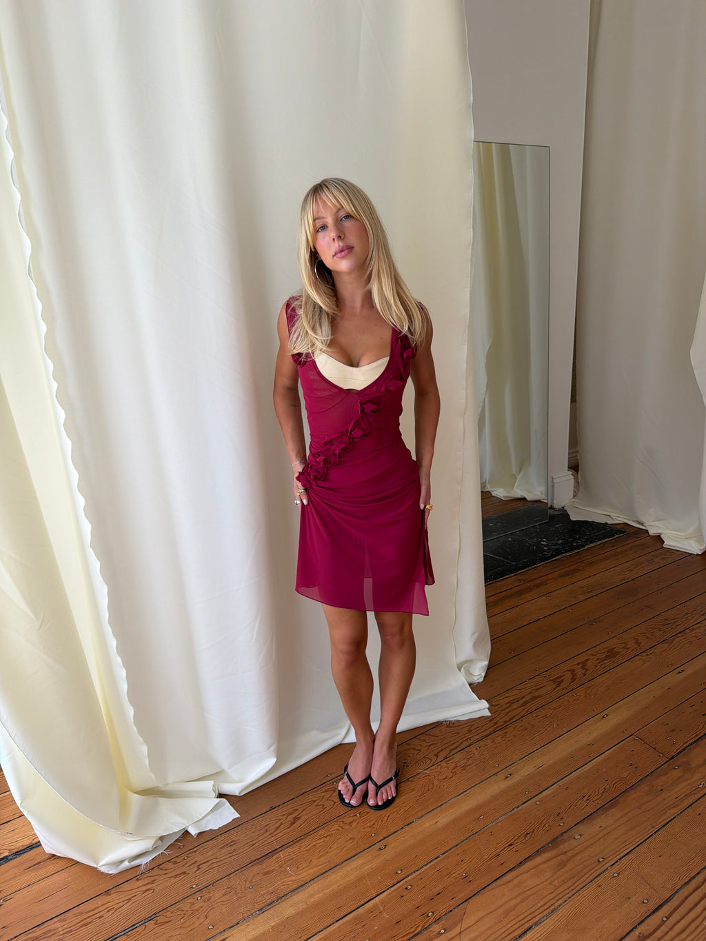 Rosette Midi Dress - Wine PREORDER