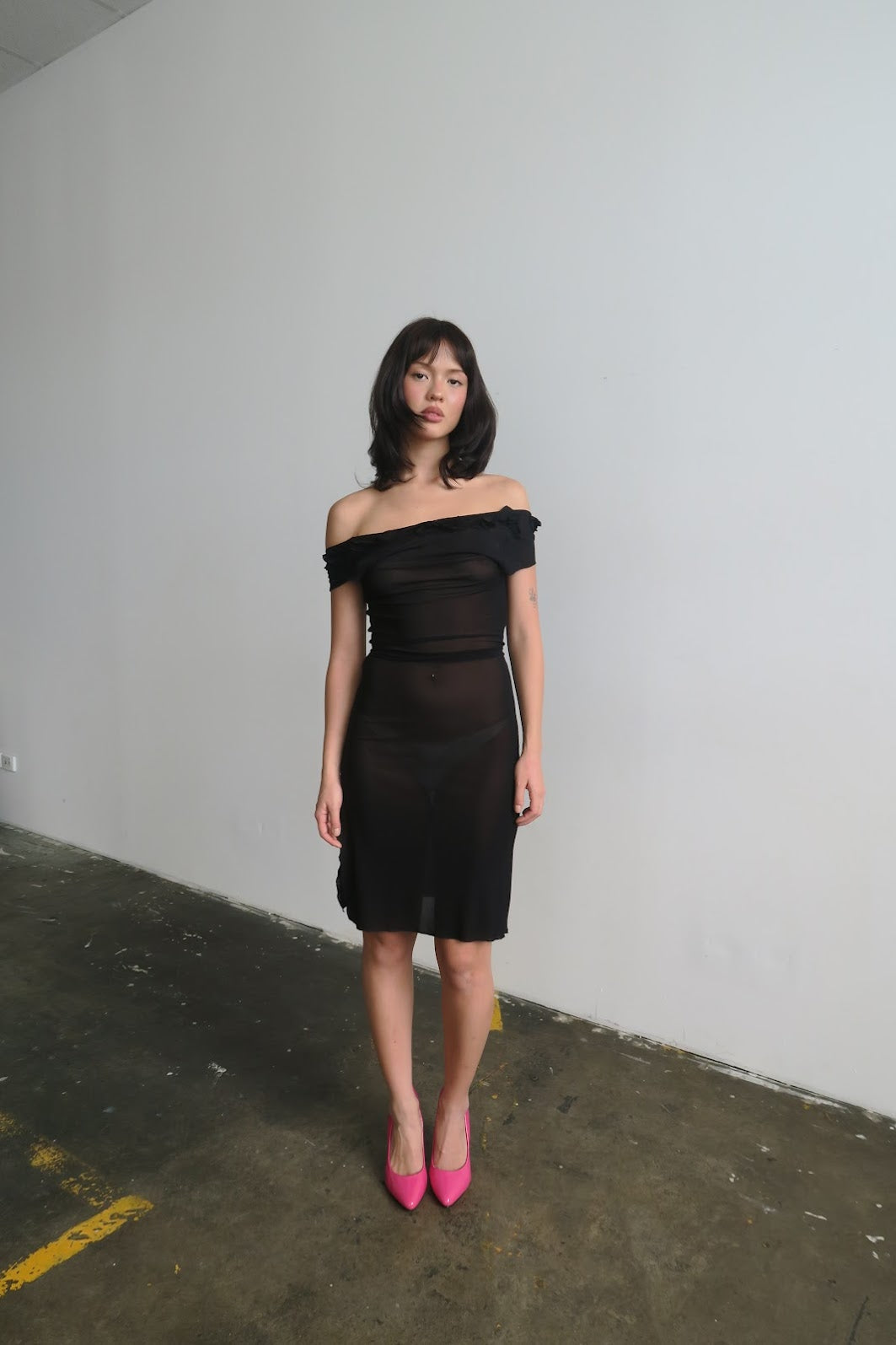 Rosette Midi Dress - Black