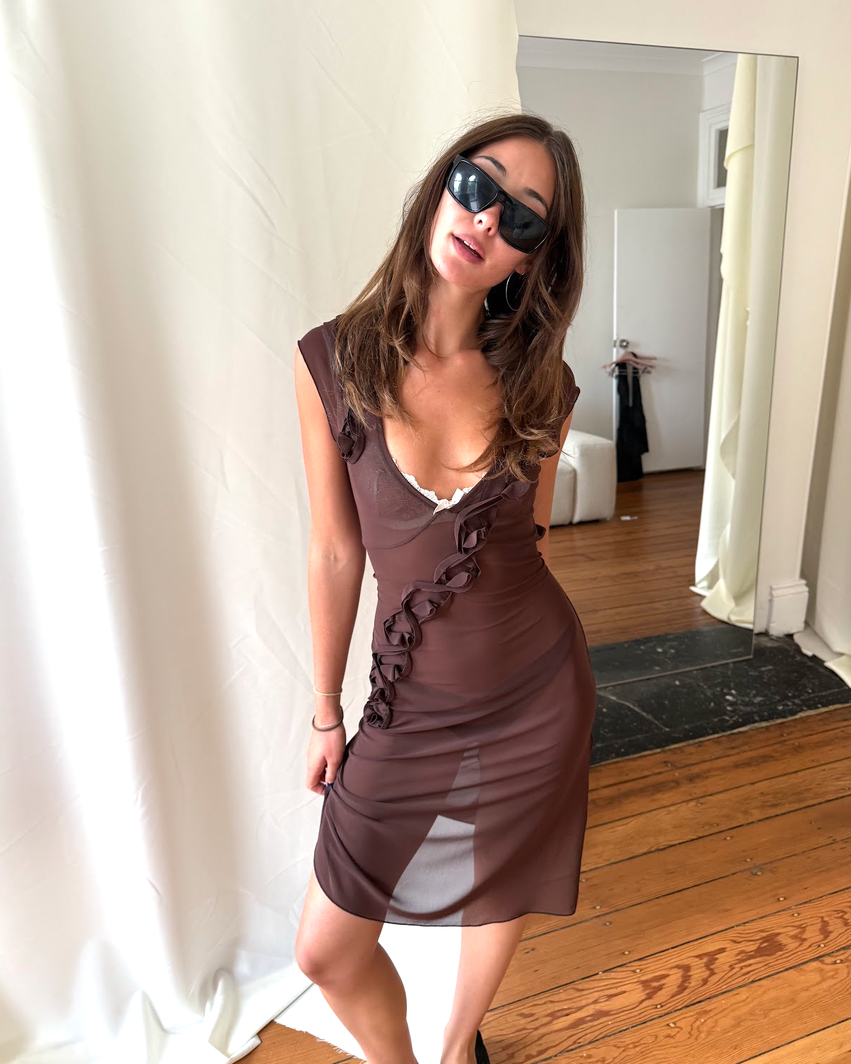 Rosette Midi Dress - Chocolate PREORDER